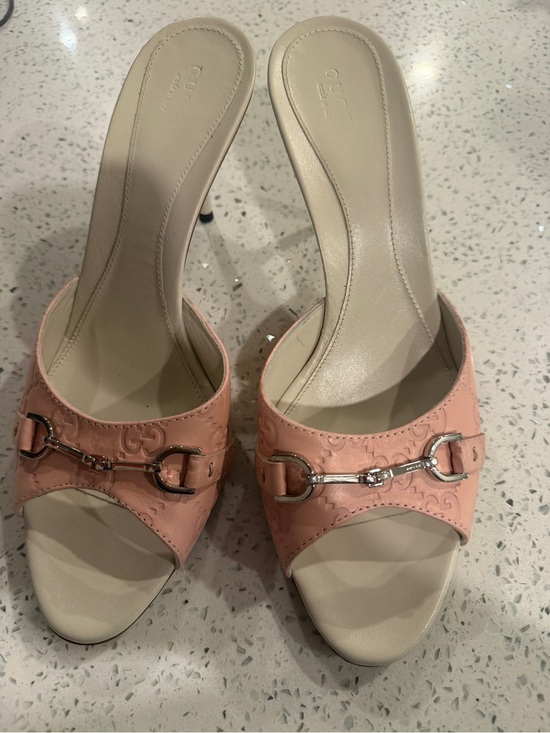 Gucci Shoes - Gucci Pink Leather Horsebit Open-Toe Mules